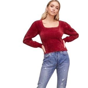 ASTR The Label Womens Ruby Red Scoop Neck Waist Length Sweater Size L
